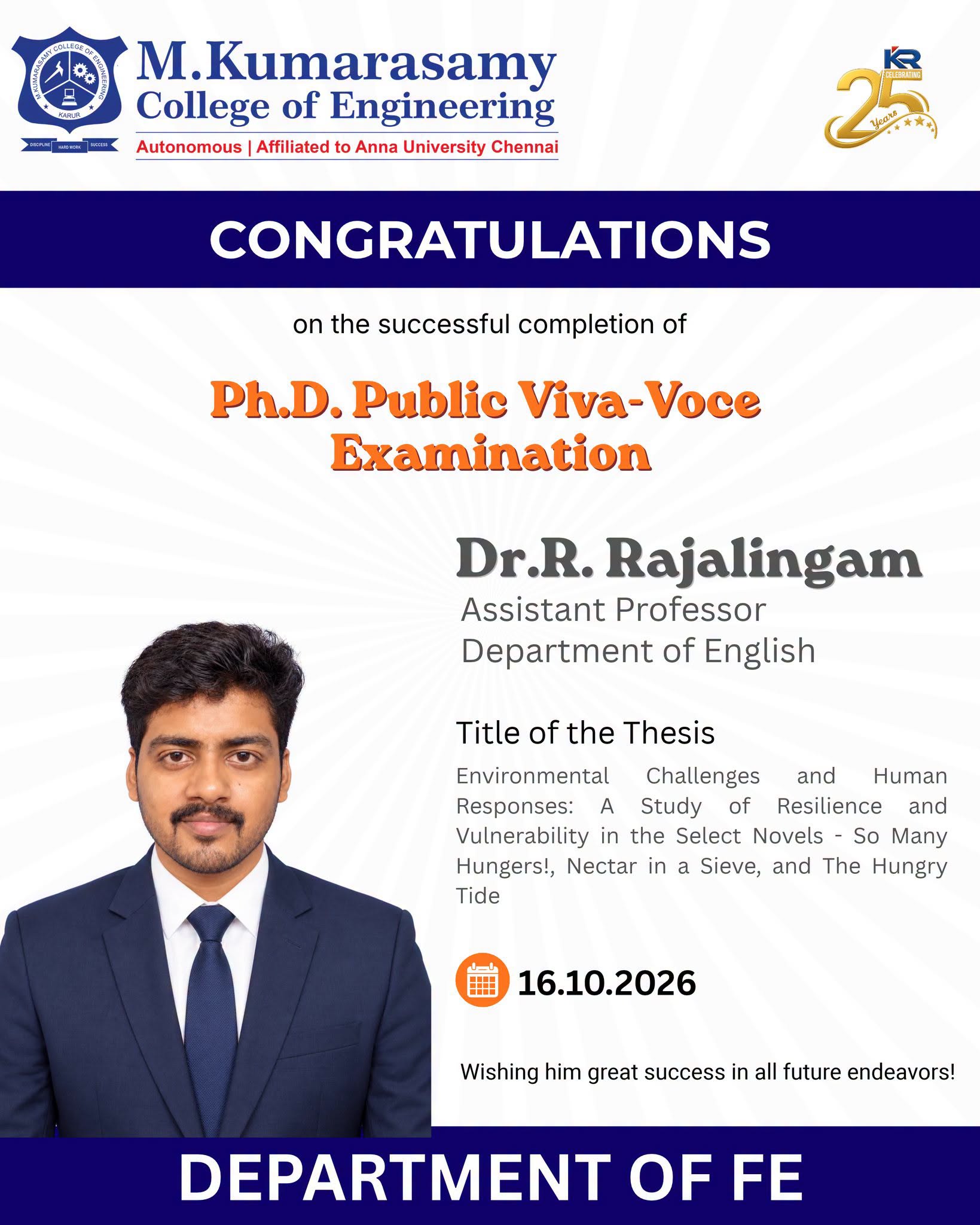 Congratulations, Dr. R. Rajalingam!